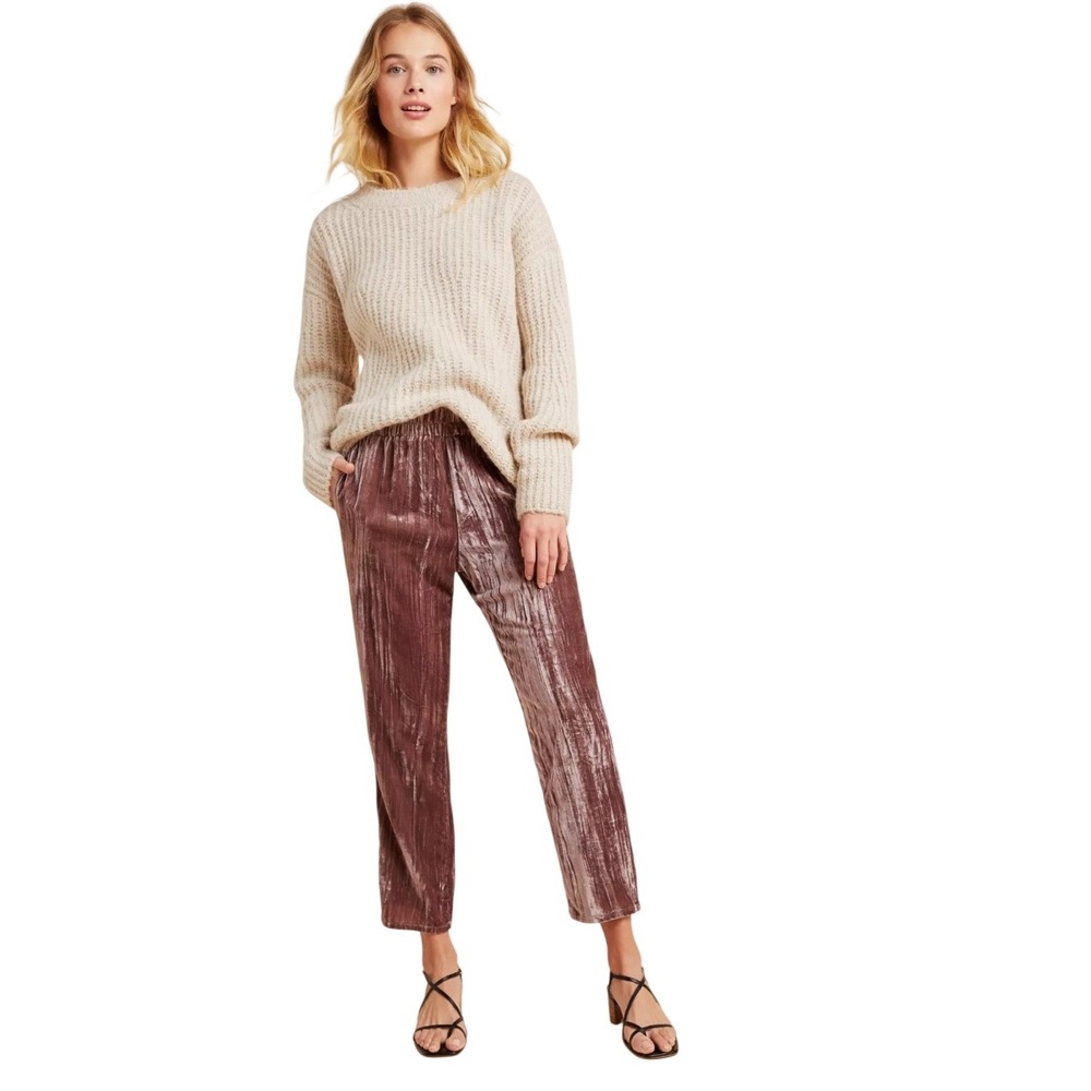 Anthropologie Tina + Jo Josephine Velvet  Mauve Elastic Waist Cropped Pants XS